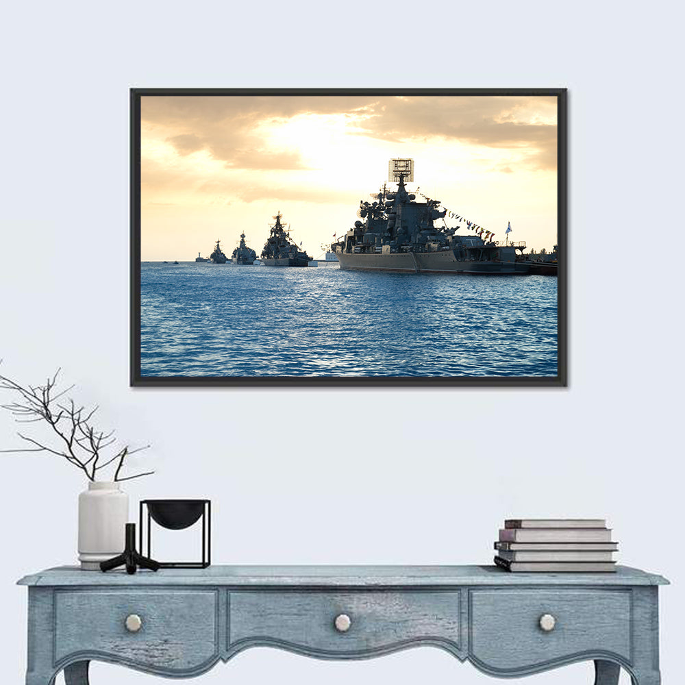 Naval Fleet at Golden Sunset Wall Art