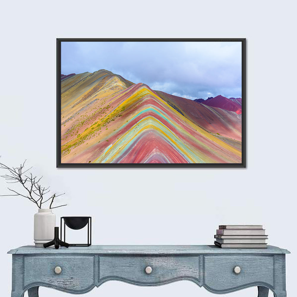Vinicunca Rainbow Mountain Wall Art in a room, landscape