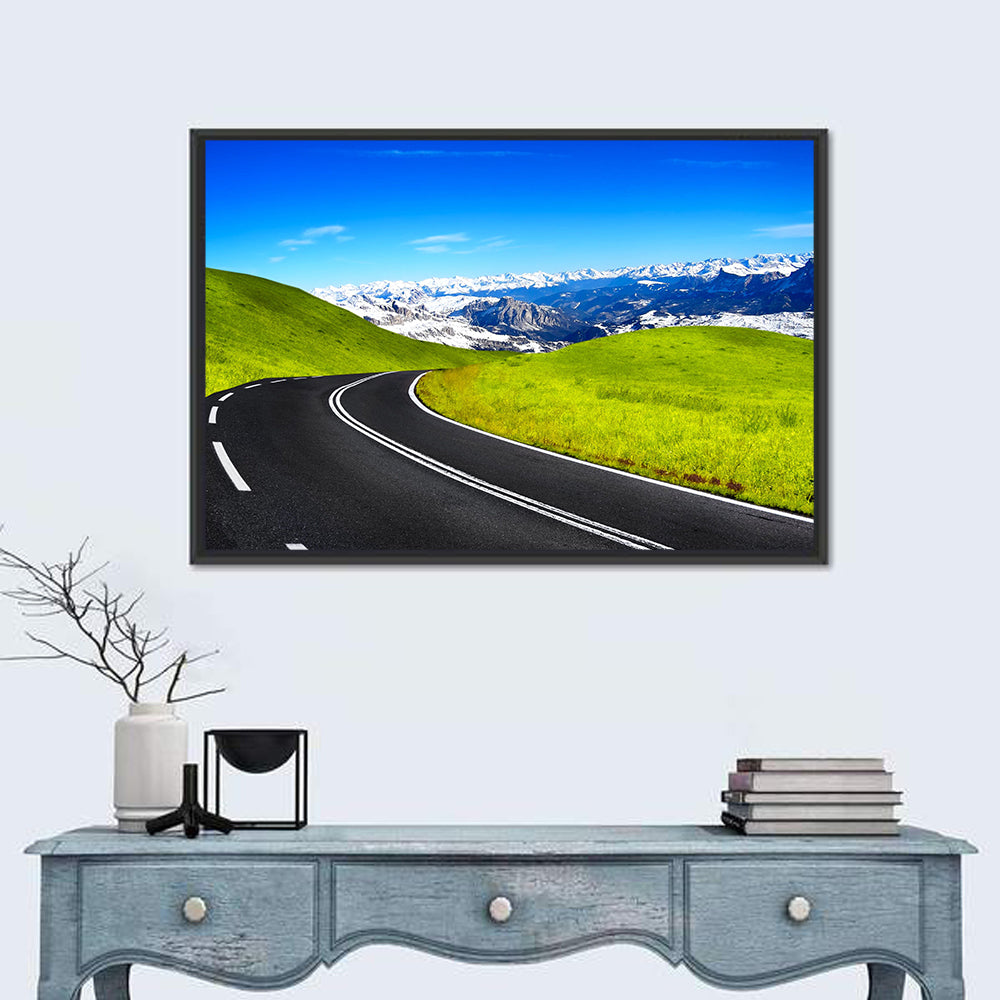 Winding Road Through Snow-capped Mountains Wall Art