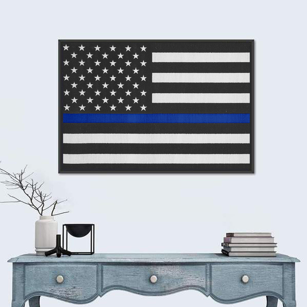Monochrome American Flag with Blue Stripe Wall Art