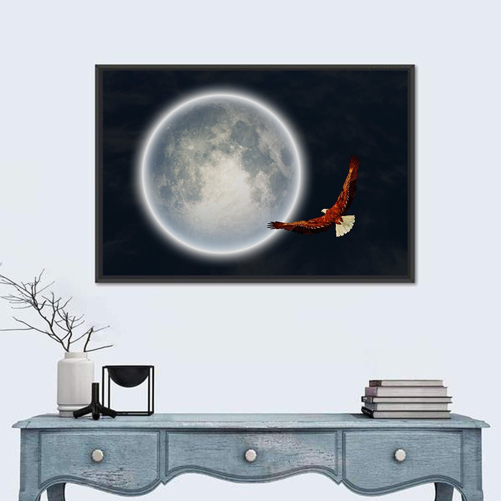 Bald Eagle Moonlight Flight Wall Art in a room, landscape