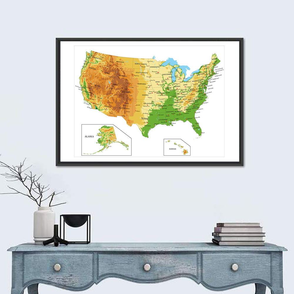 United States Topographic Map Wall Art in a room, landscape