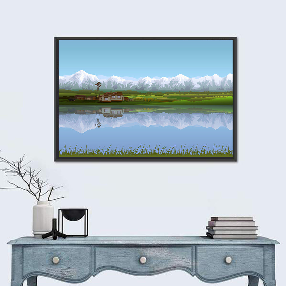Alpine Lake Reflection Wall Art in a room, landscape