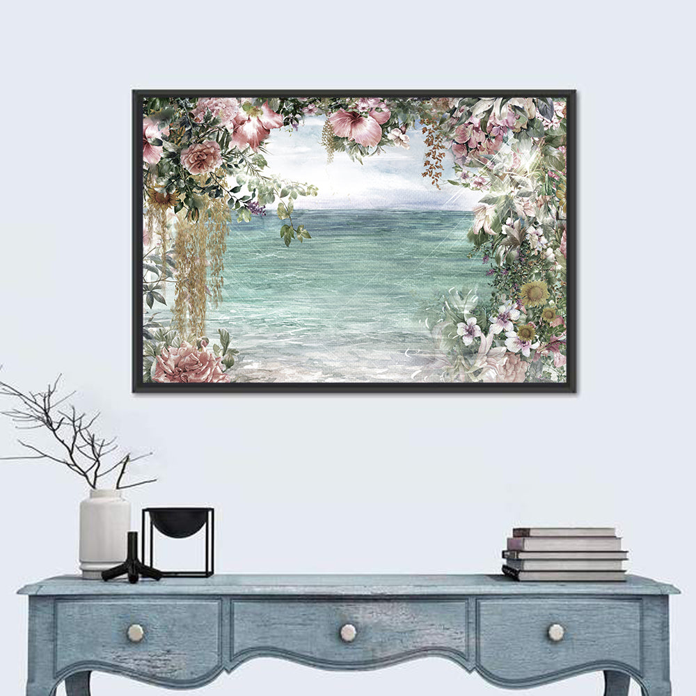 Coastal Floral Watercolor Seascape Wall Art