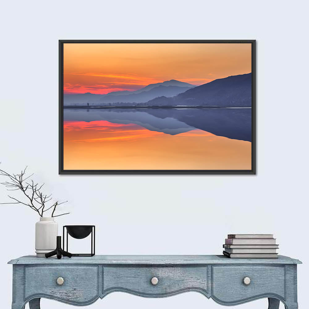 Swat River Sunset Reflection Wall Art in a room, landscape