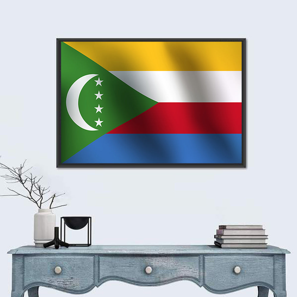 Comoros National Flag Wall Art in a room, landscape