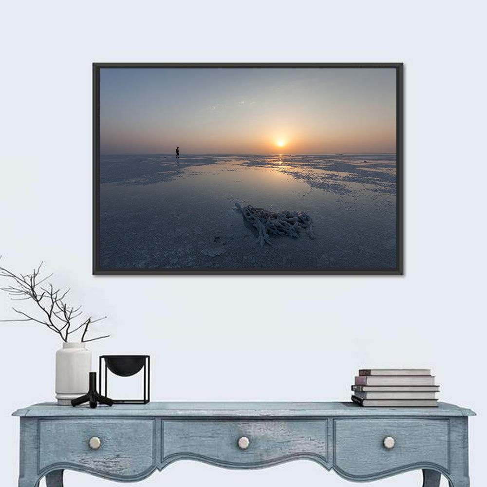Danakil Desert Sunrise Over Lake Assal Wall Art in a room, landscape