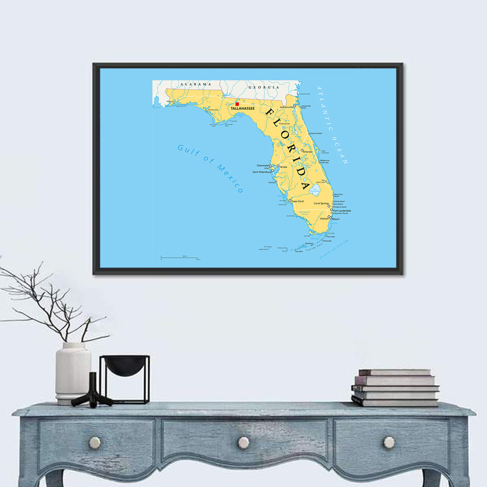Florida Political Map, Blue and Yellow Wall Art in a room, landscape