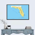 Florida Political Map, Blue and Yellow Wall Art