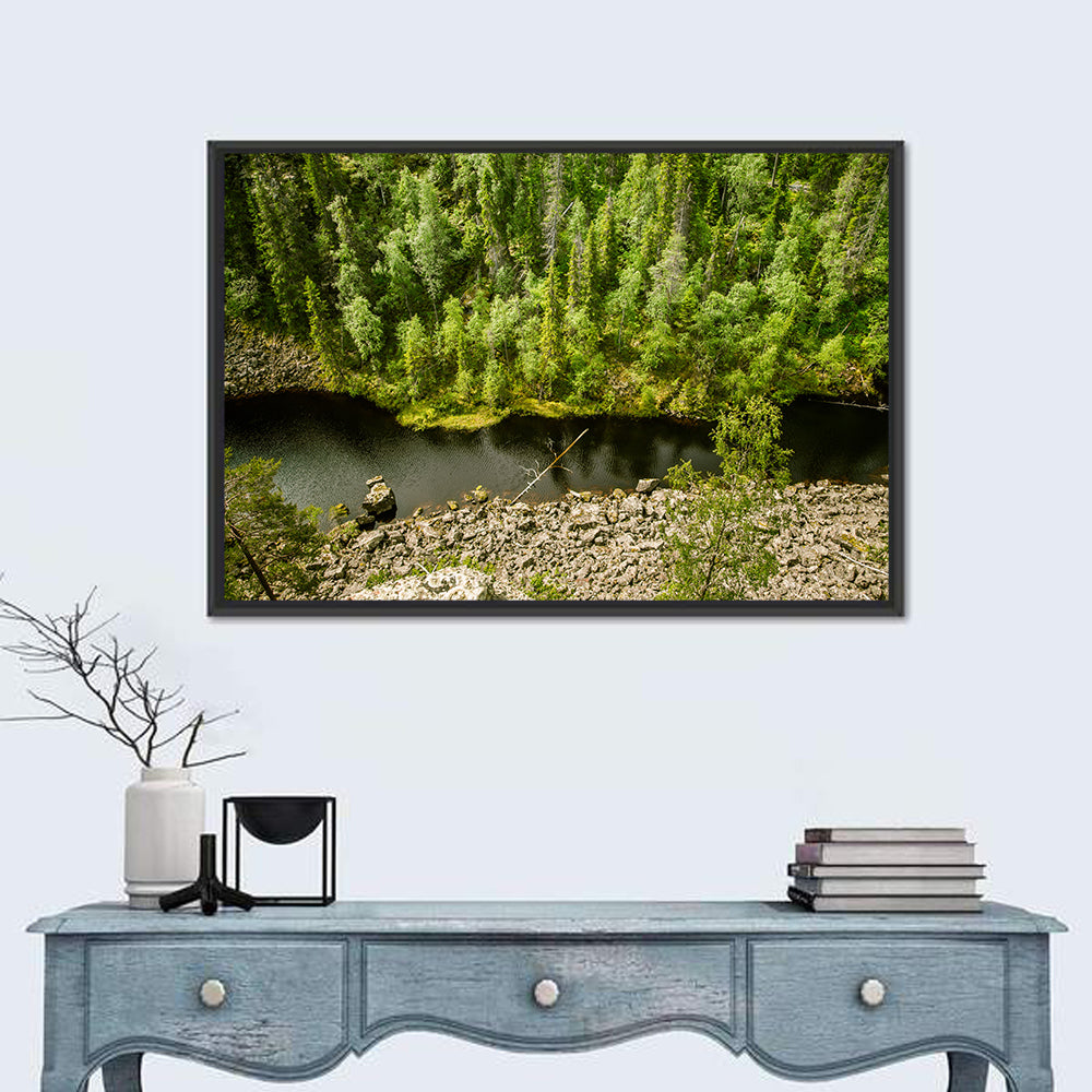 River Through Finnish Forest Wall Art in a room, landscape