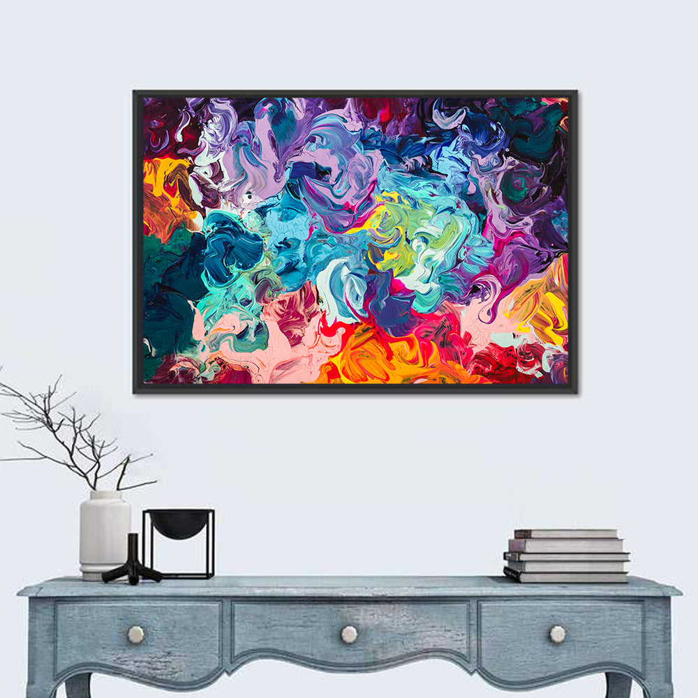 Vibrant Acrylic Swirls Wall Art in a room, landscape
