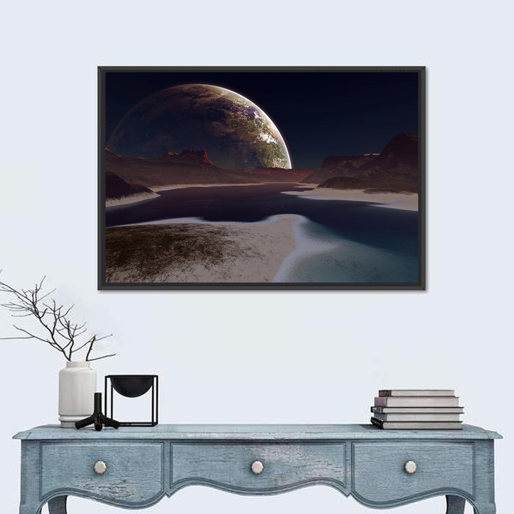 Alien Moonrise Over Lake Wall Art