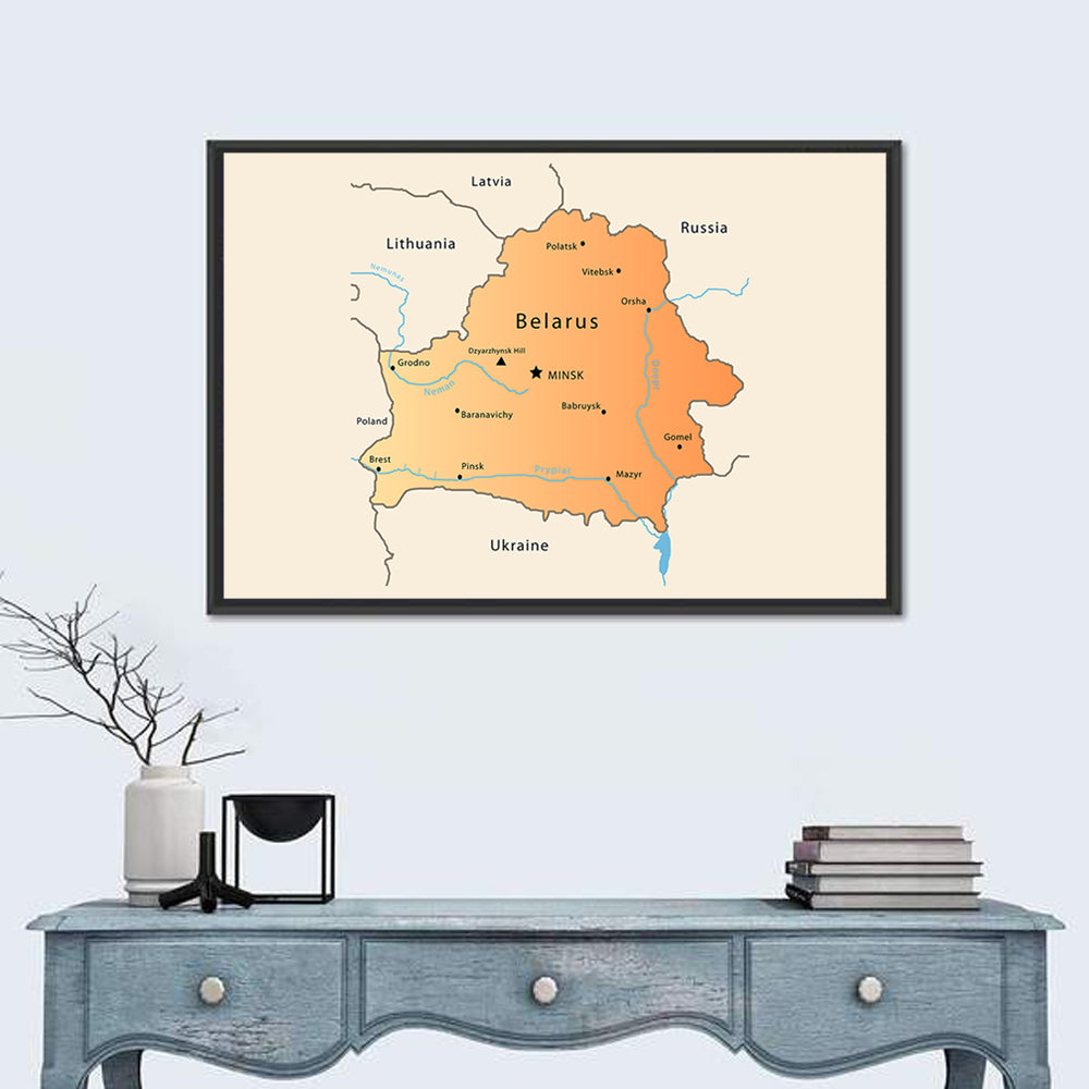 Belarus Cartographic Map Wall Art in a room, landscape
