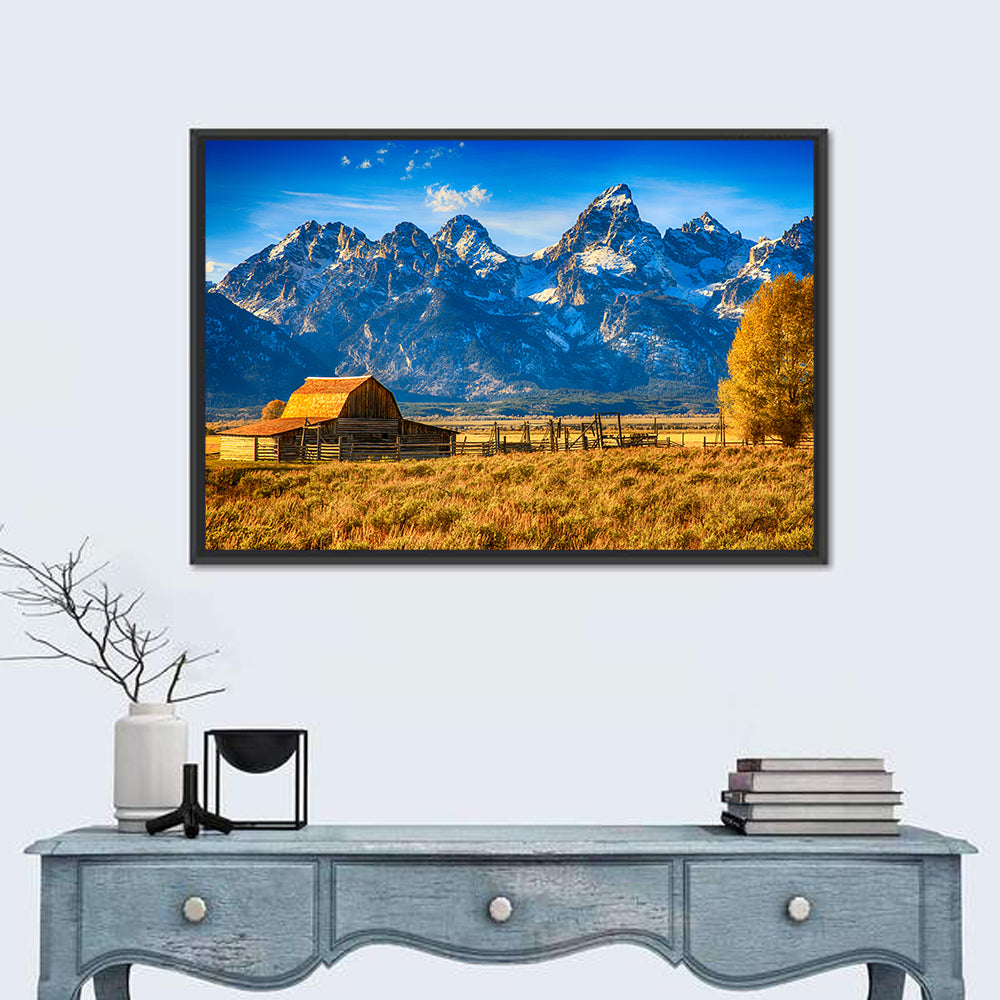 Moulton Barn Sunrise, Grand Tetons Wall Art in a room, landscape