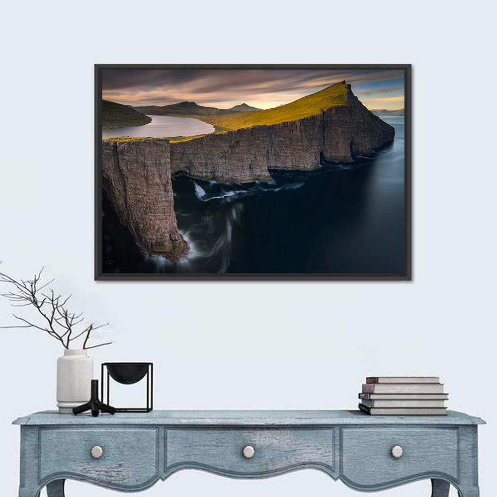 Sørvágsvatn Lake on Vagar Cliffs Wall Art in a room, landscape