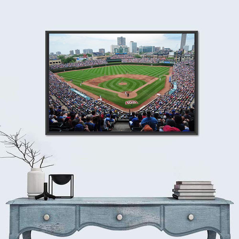 Wrigley Field Crowd Panorama Wall Art in a room, landscape