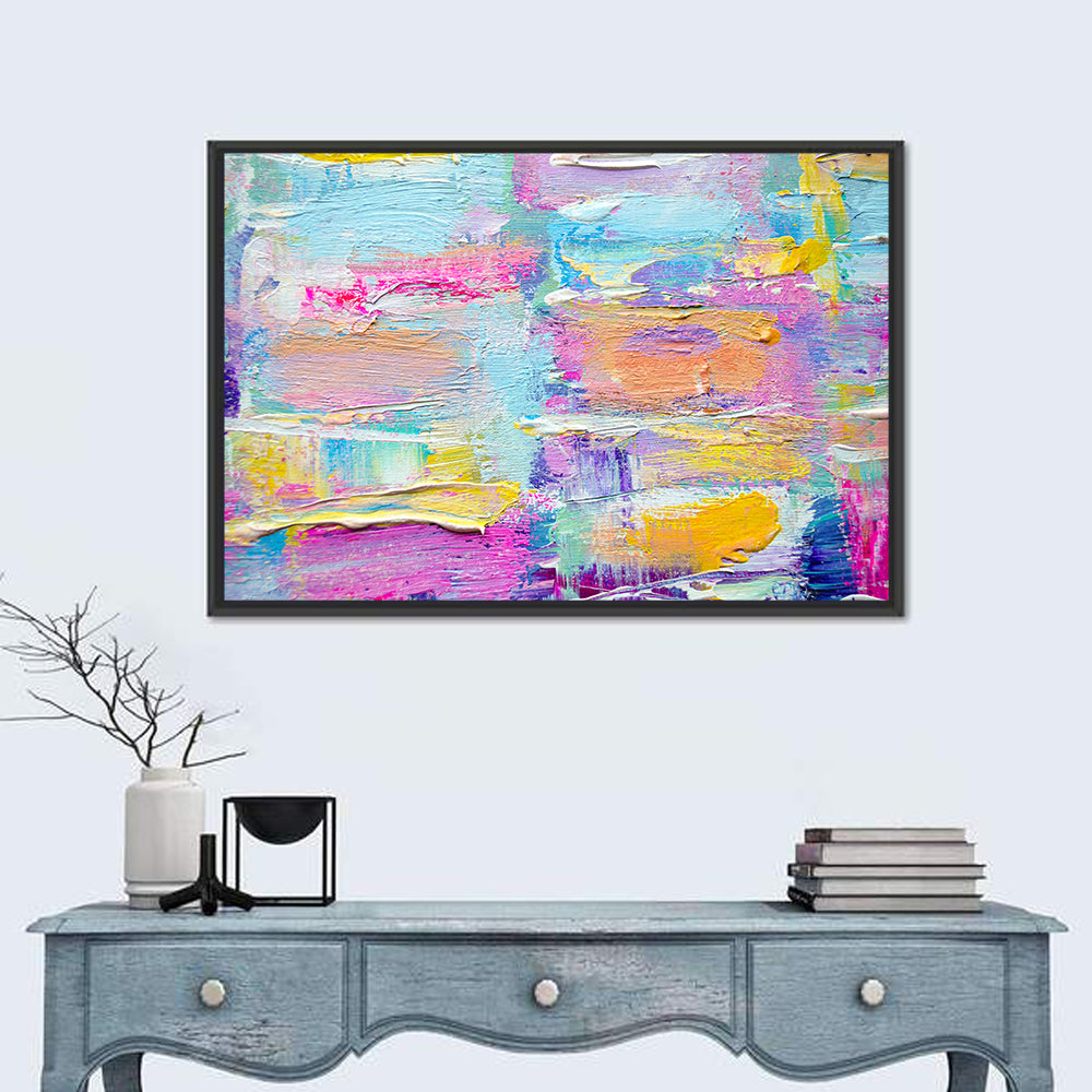 Vibrant Acrylic Brushstroke Abstract Wall Art in a room, landscape