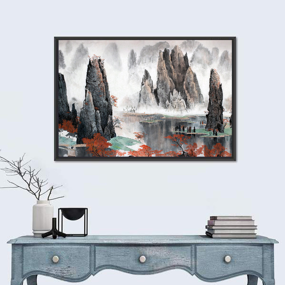 Autumn Mist Over Mountain Lake Wall Art