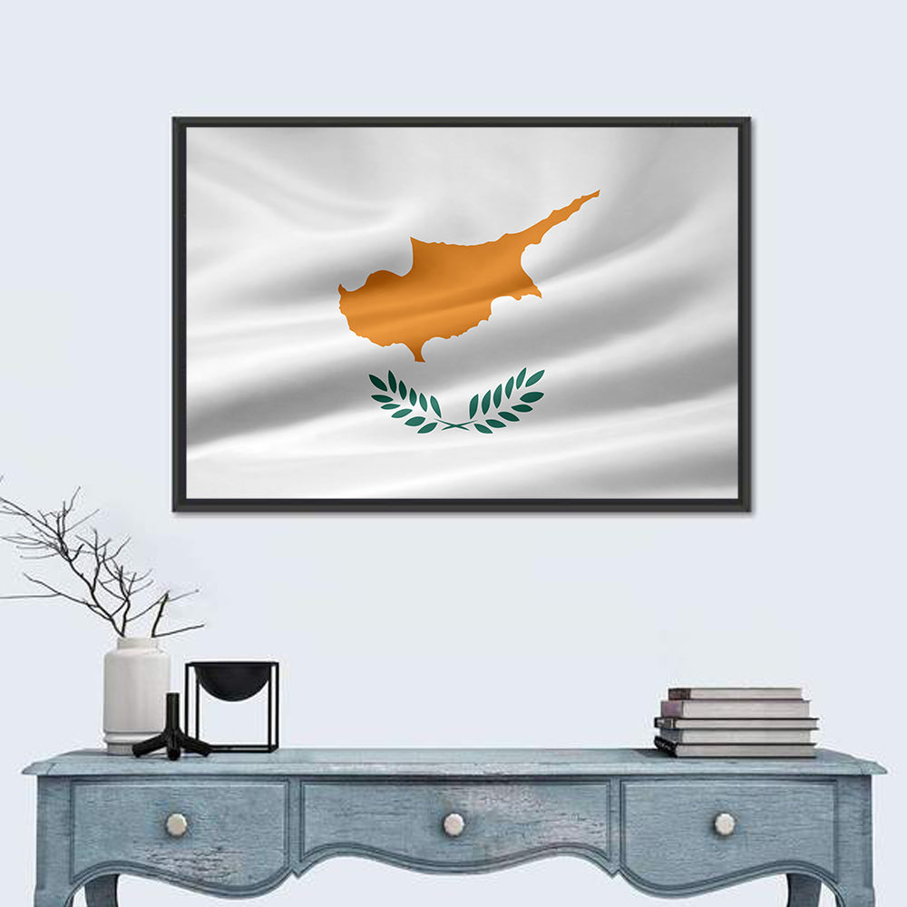 Cyprus Flag Emblem Wall Art in a room, landscape