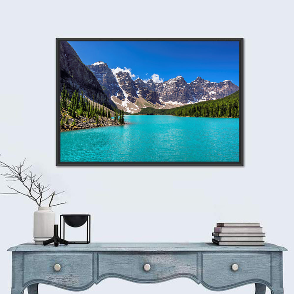 Turquoise Moraine Lake, Banff Wall Art in a room, landscape