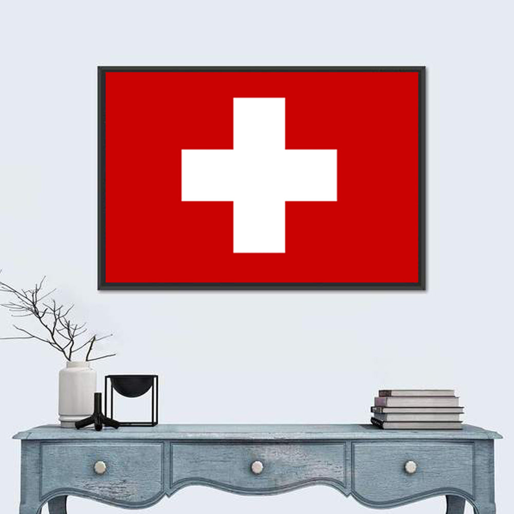 Swiss Flag Wall Art in a room, landscape