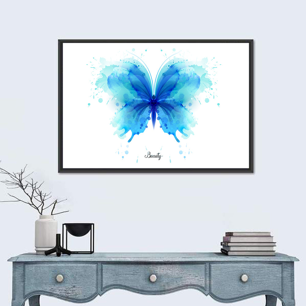 Translucent Blue Butterfly Wall Art in a room, landscape