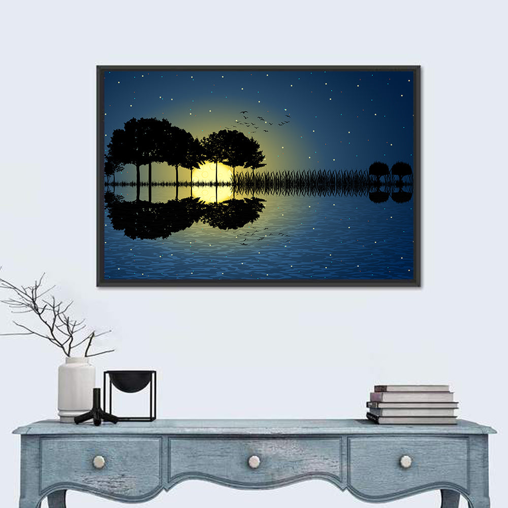Moonlit Guitar Island Wall Art in a room, landscape