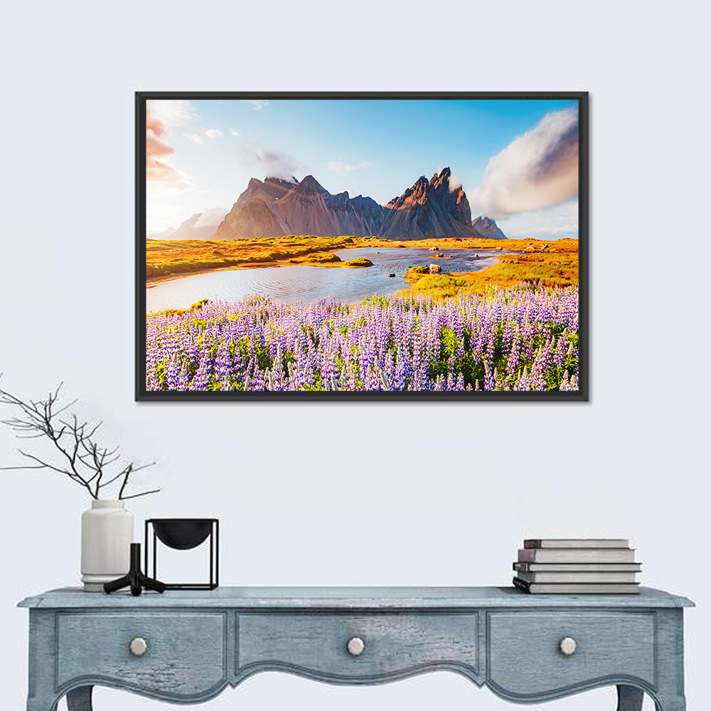 Majestic lupine flowers in Vestrahorn Wall Art