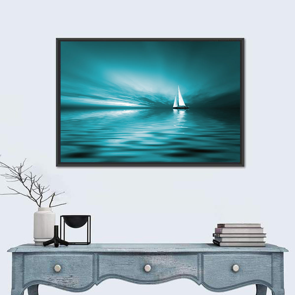 Sailboat at Dusk Wall Art in a room, landscape