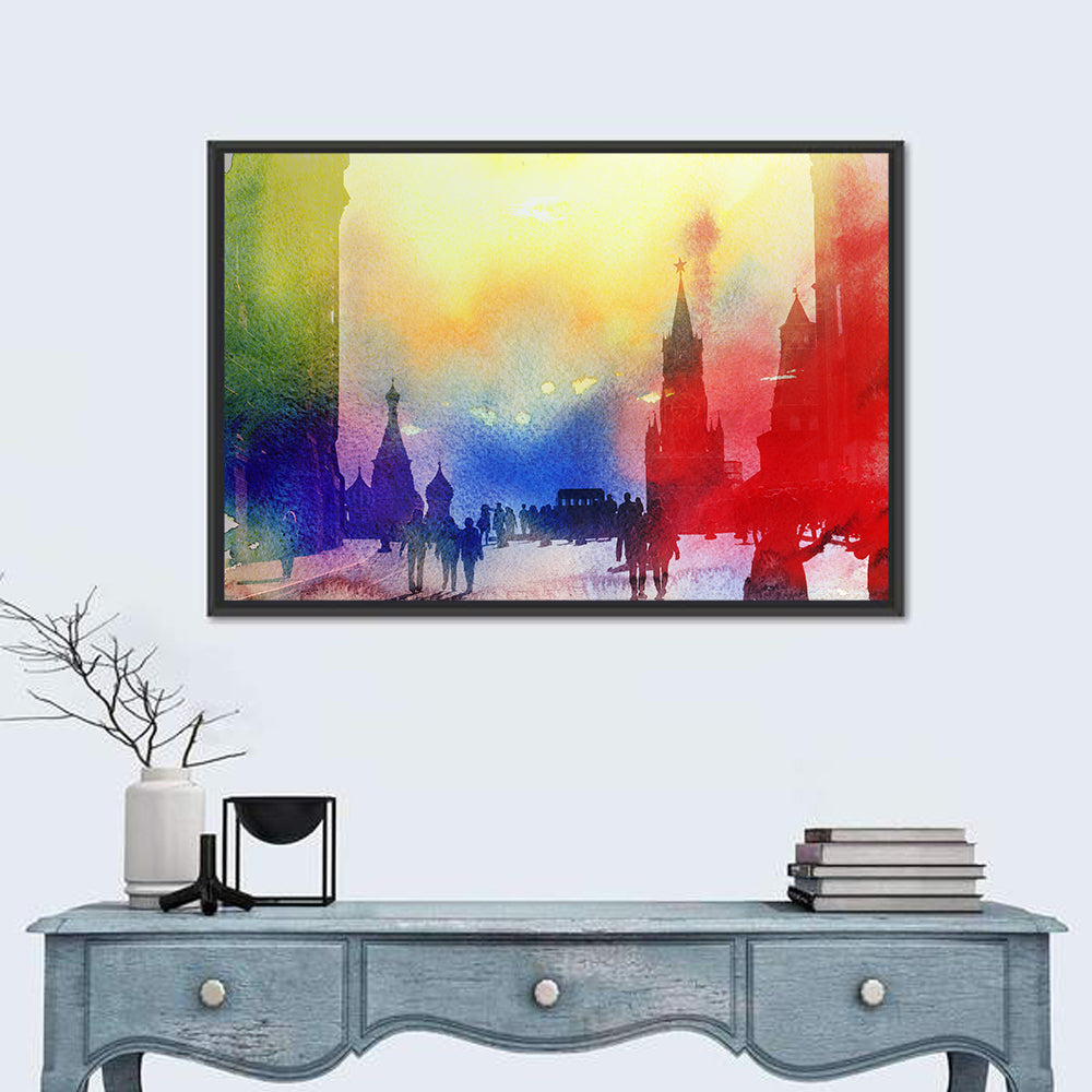 Colorful Moscow Kremlin at Dusk Wall Art in a room, landscape