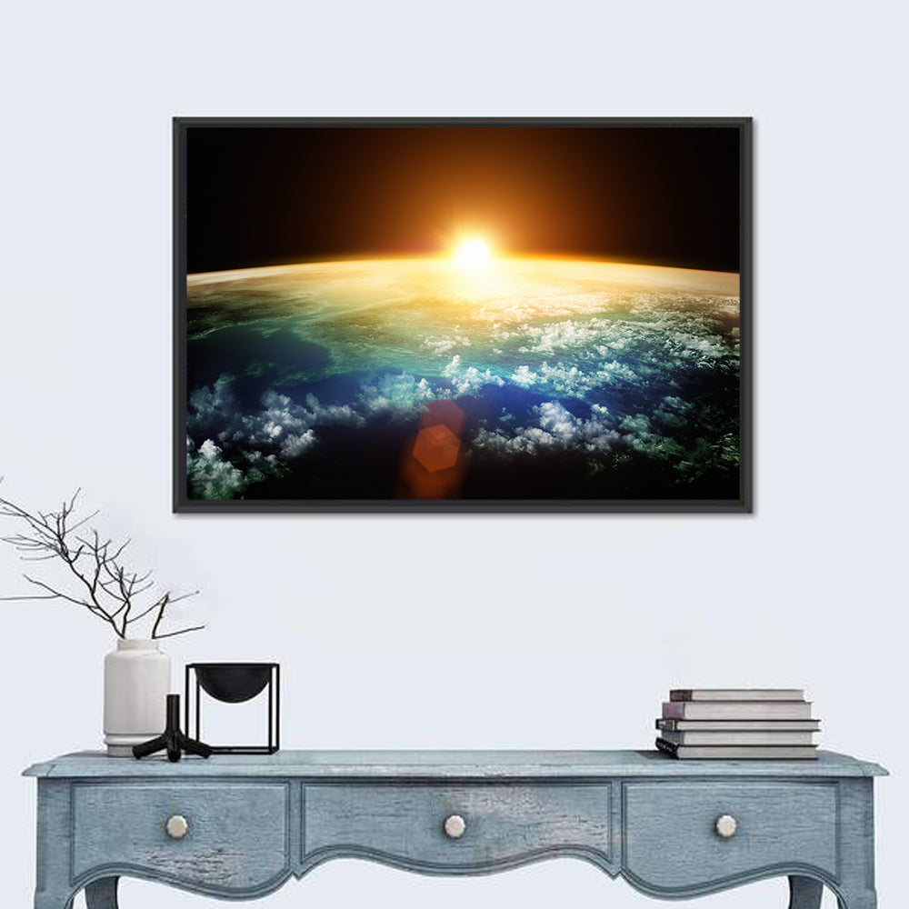Earth at Sunrise from Orbit Wall Art in a room, landscape