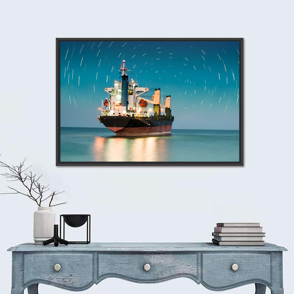 Ship Freighter With Star Tail Sky Wall Art