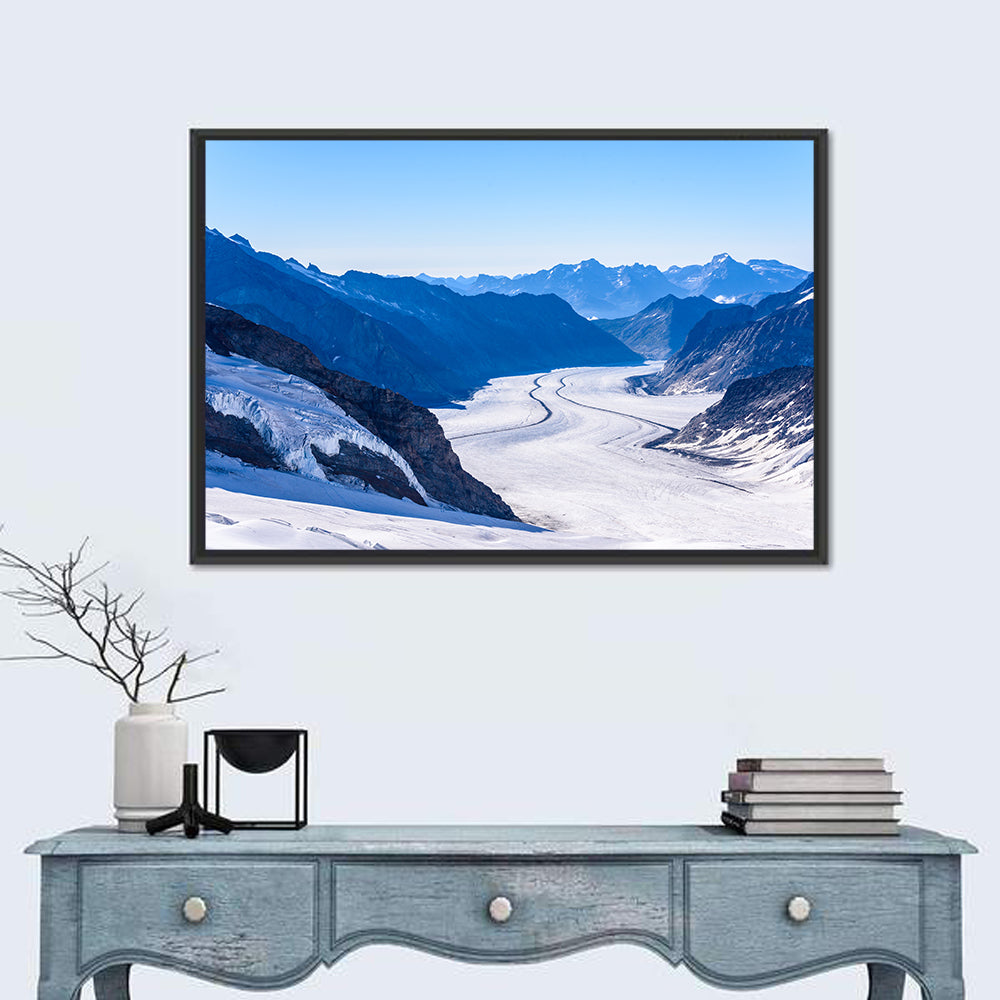 Aletsch Glacier Swiss Alps Wall Art in a room, landscape