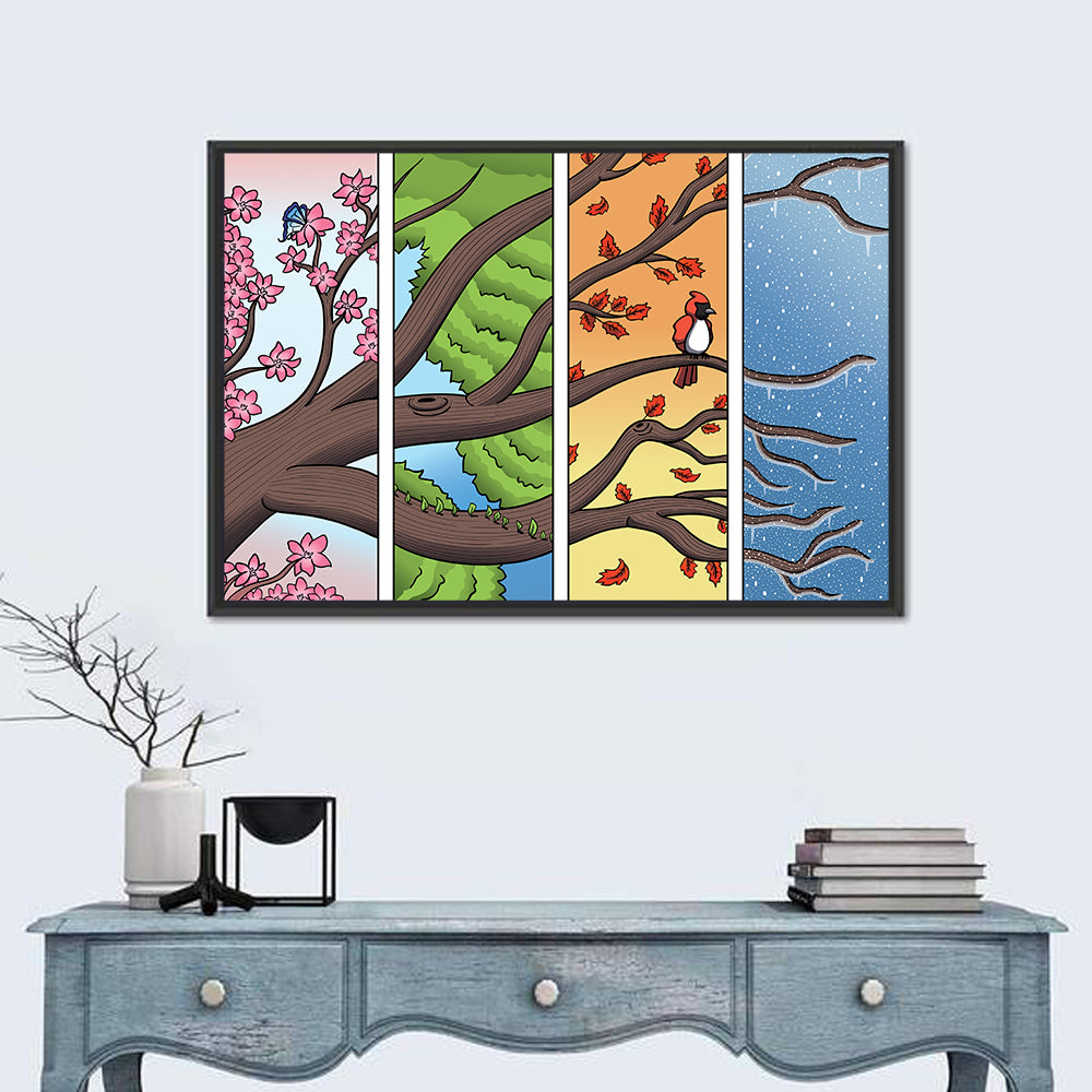 Four Seasons Tree Branch Wall Art in a room, landscape