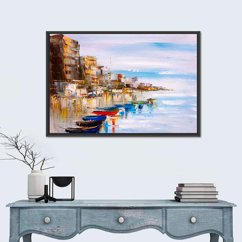 Harbor Oil Painting Wall Art in a room, landscape