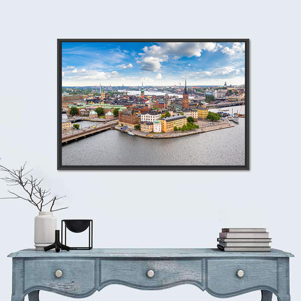 Gamla Stan Harbor, Stockholm Wall Art in a room, landscape