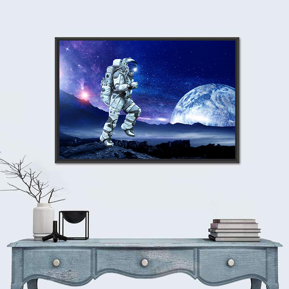 Running Astronaut Wall Art in a room, landscape