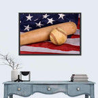 Baseball and Bat on American Flag Wall Art