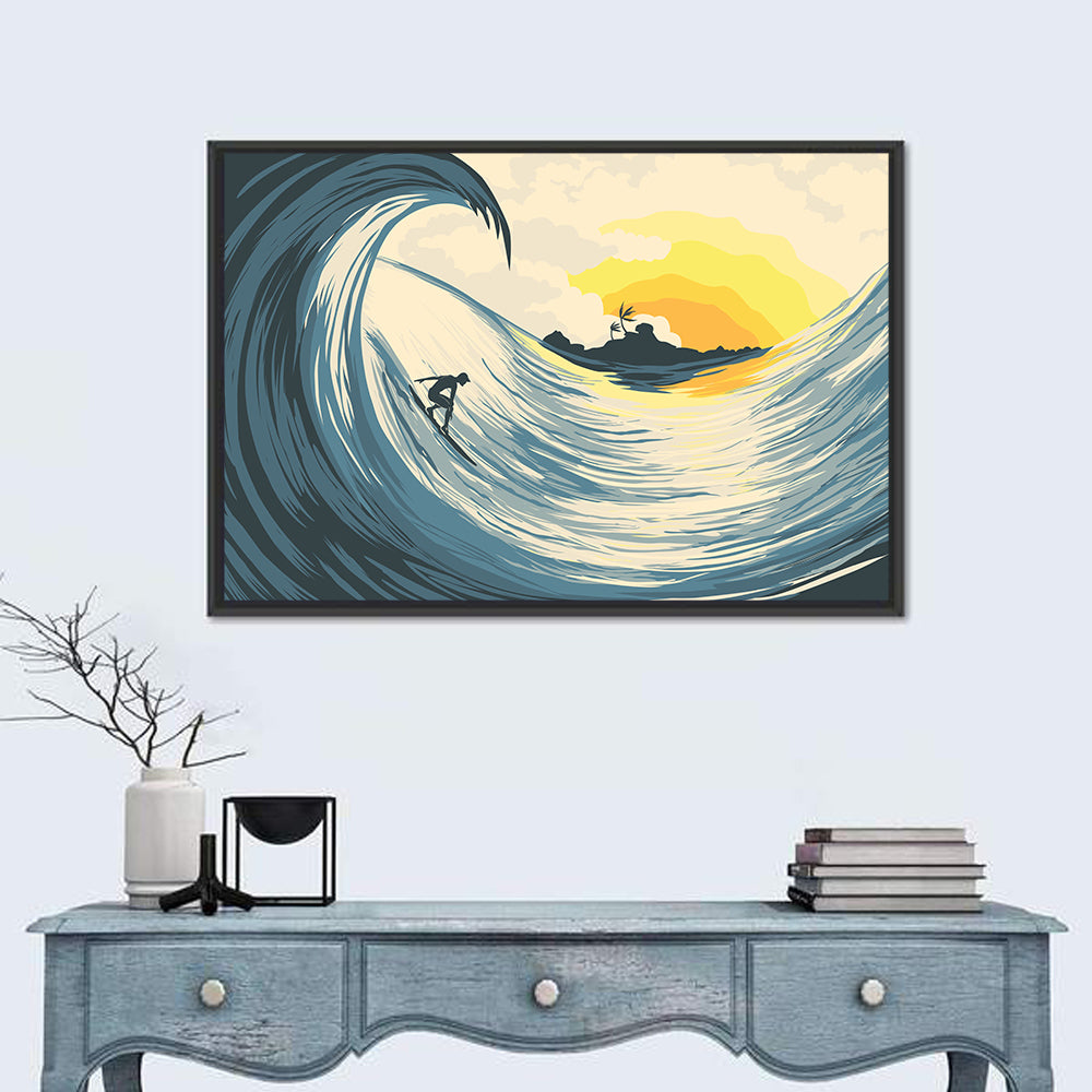 Tropical Sunset Surf Scene Wall Art