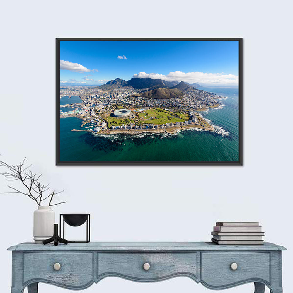 Cape Town Aerial View with Table Mountain Wall Art in a room, landscape