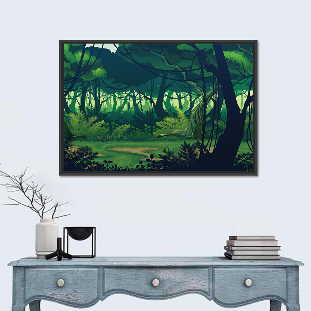 Seamless Jungle Forest Wall Art in a room, landscape