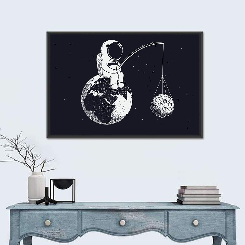 Little Astronaut Fishing the Moon Wall Art