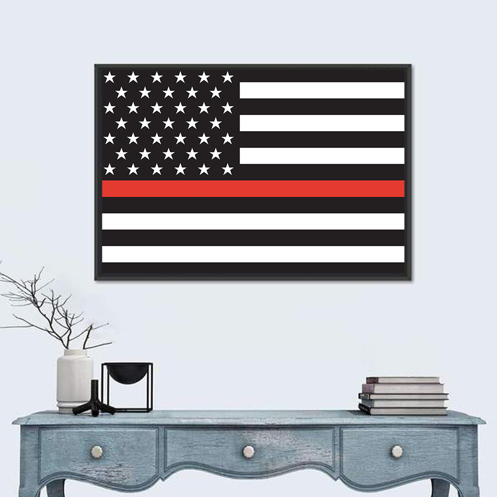 American Flag Minimalist Design Wall Art in a room, landscape