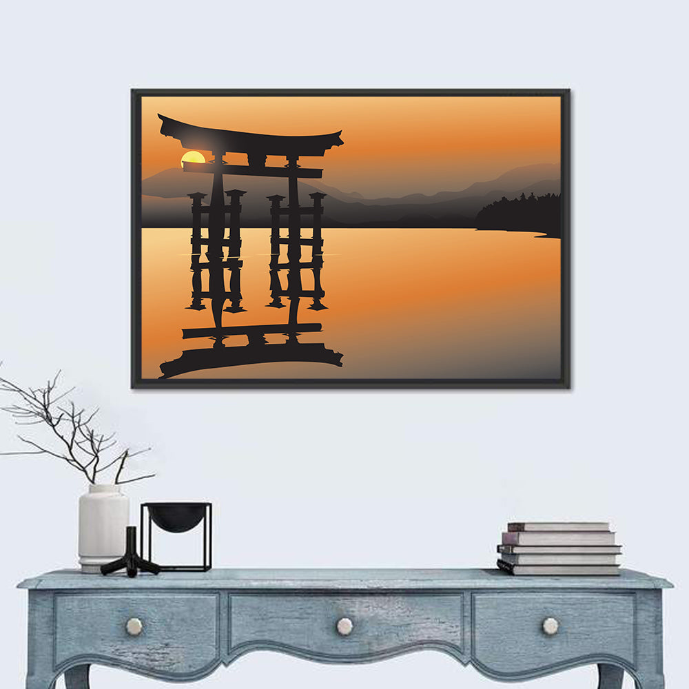 Itsukushima Torii at Sunset Wall Art in a room, landscape