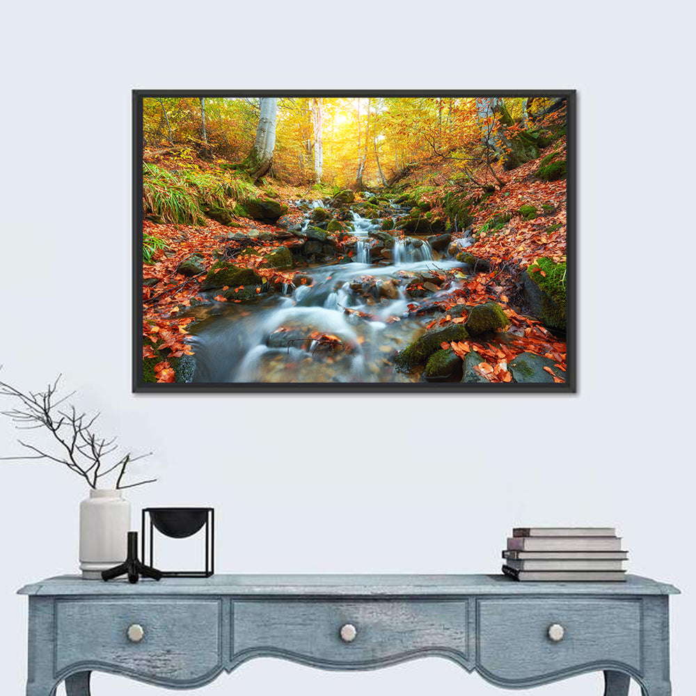 Backlit Autumn Forest Stream Wall Art