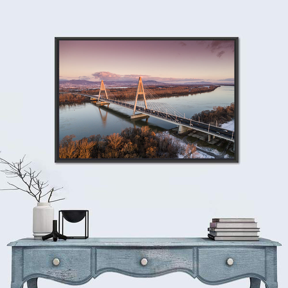 Megyeri Bridge at Dusk Wall Art in a room, landscape