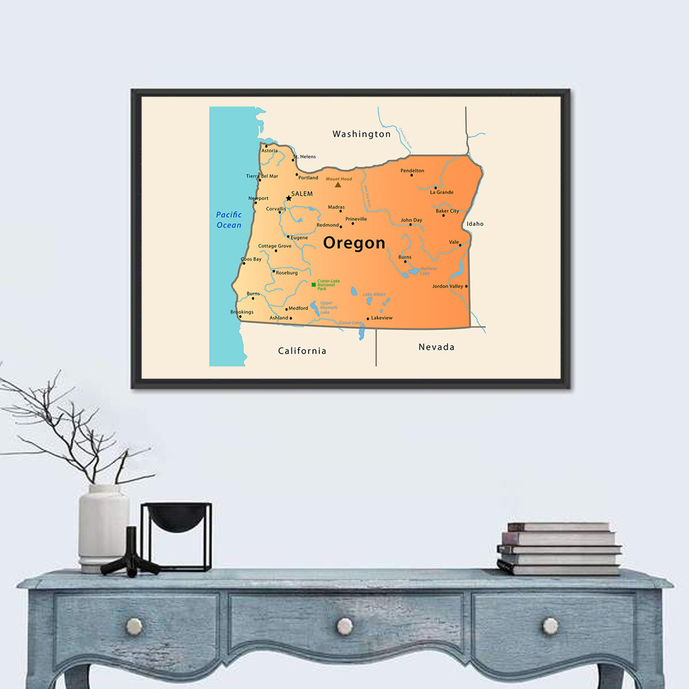 Oregon State Map Wall Art in a room, landscape