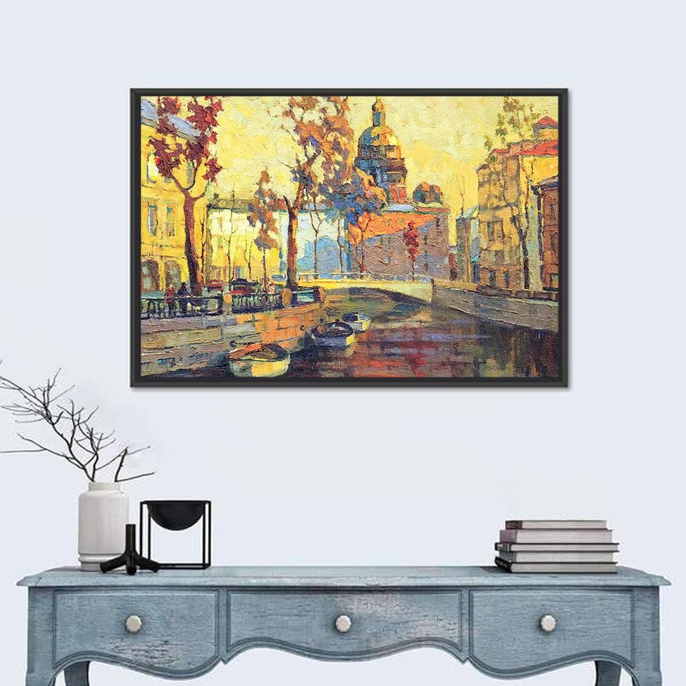 St Petersburg Golden Canal Wall Art in a room, landscape