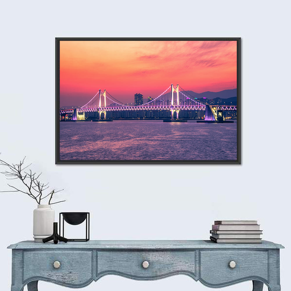 Gwangan Bridge Night Skyline Wall Art in a room, landscape