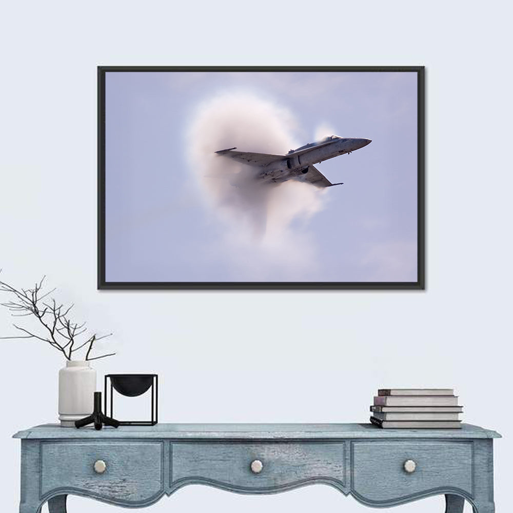 Supersonic Fighter Jet with Vapor Cone Wall Art in a room, landscape